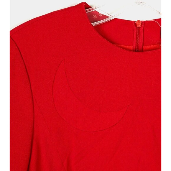 Rena Lange Moonbeam Red Sheath Dress Size 8 Crew Neck Long Sleeve Vintage - Picture 1 of 15